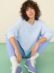 Light Blue Raw Hem Detail Washed 100% Cotton Crew Neck Sweatshirt - Image 1 of 8