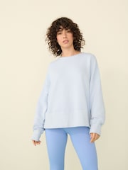 Light Blue Raw Hem Detail Washed 100% Cotton Crew Neck Sweatshirt - Image 2 of 8