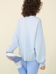 Light Blue Raw Hem Detail Washed 100% Cotton Crew Neck Sweatshirt - Image 3 of 8