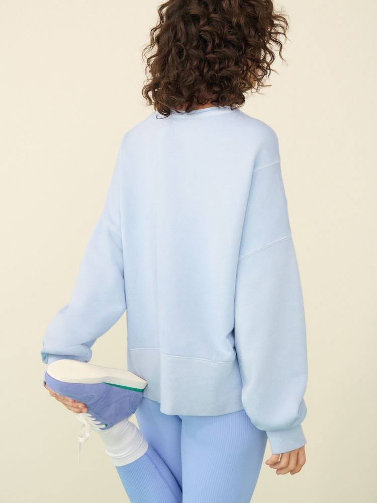 Light Blue Raw Hem Detail Washed 100% Cotton Crew Neck Sweatshirt - Image 3 of 8
