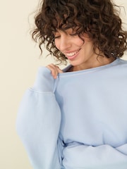 Light Blue Raw Hem Detail Washed 100% Cotton Crew Neck Sweatshirt - Image 4 of 8
