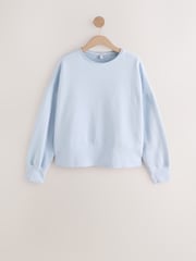 Light Blue Raw Hem Detail Washed 100% Cotton Crew Neck Sweatshirt - Image 5 of 8