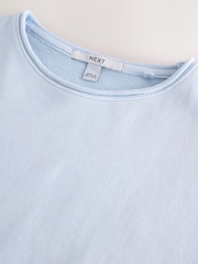 Light Blue Raw Hem Detail Washed 100% Cotton Crew Neck Sweatshirt - Image 7 of 8