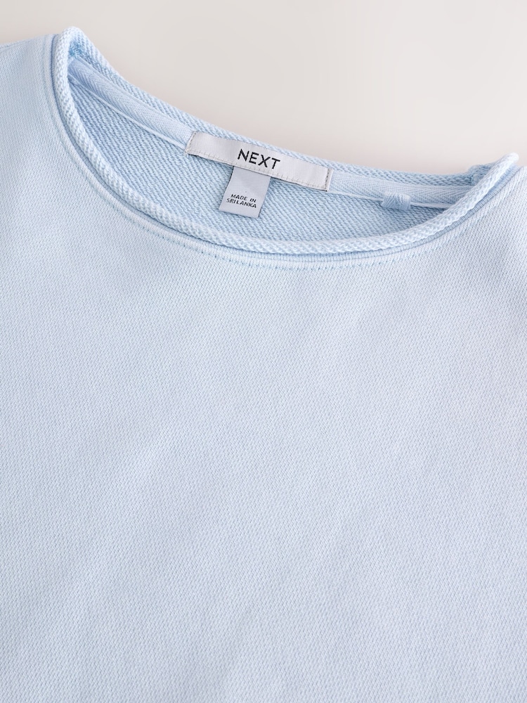 Light Blue Raw Hem Detail Washed 100% Cotton Crew Neck Sweatshirt - Image 7 of 8