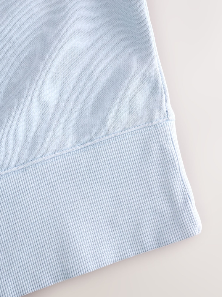 Light Blue Raw Hem Detail Washed 100% Cotton Crew Neck Sweatshirt - Image 8 of 8
