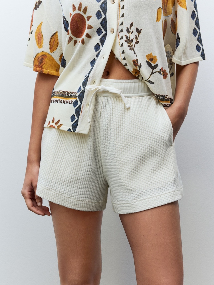 Ecru Textured Waffle Summer Shorts - Image 3 of 13