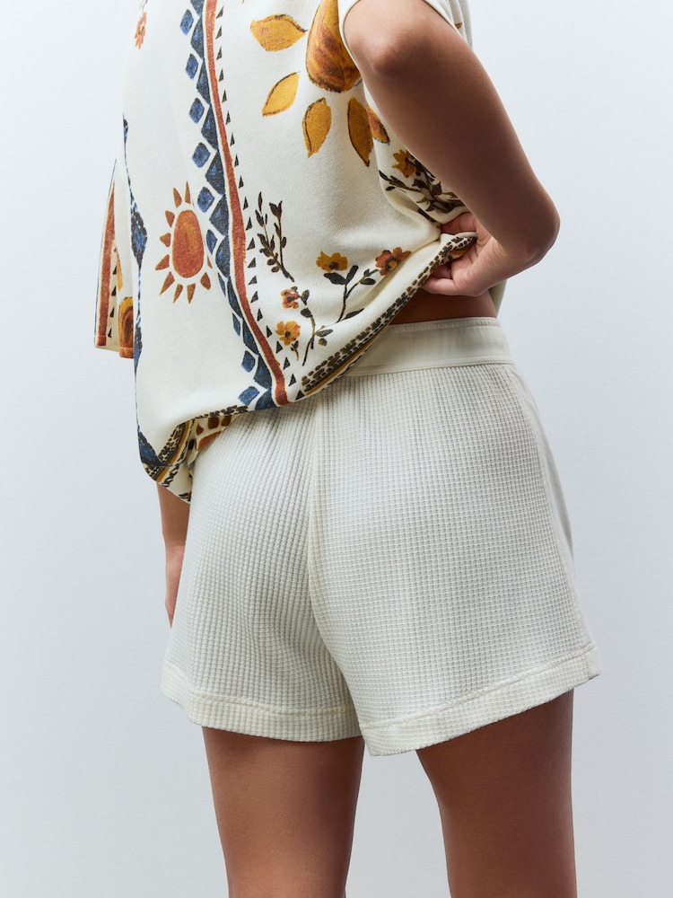 Ecru Textured Waffle Summer Shorts - Image 4 of 13