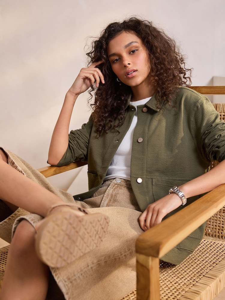 Kaki camouflage - Seer Sucker Button Through Lightweight Jacket - Image 1 of 5