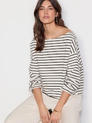 مخطط - Slouched Neck Shoulder Summer Sweat Top - صورة 1 من 9