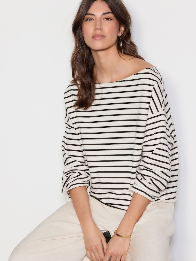 مخطط - Slouched Neck Shoulder Summer Sweat Top - صورة 1 من 9