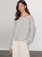 مخطط - Slouched Neck Shoulder Summer Sweat Top - صورة 2 من 9