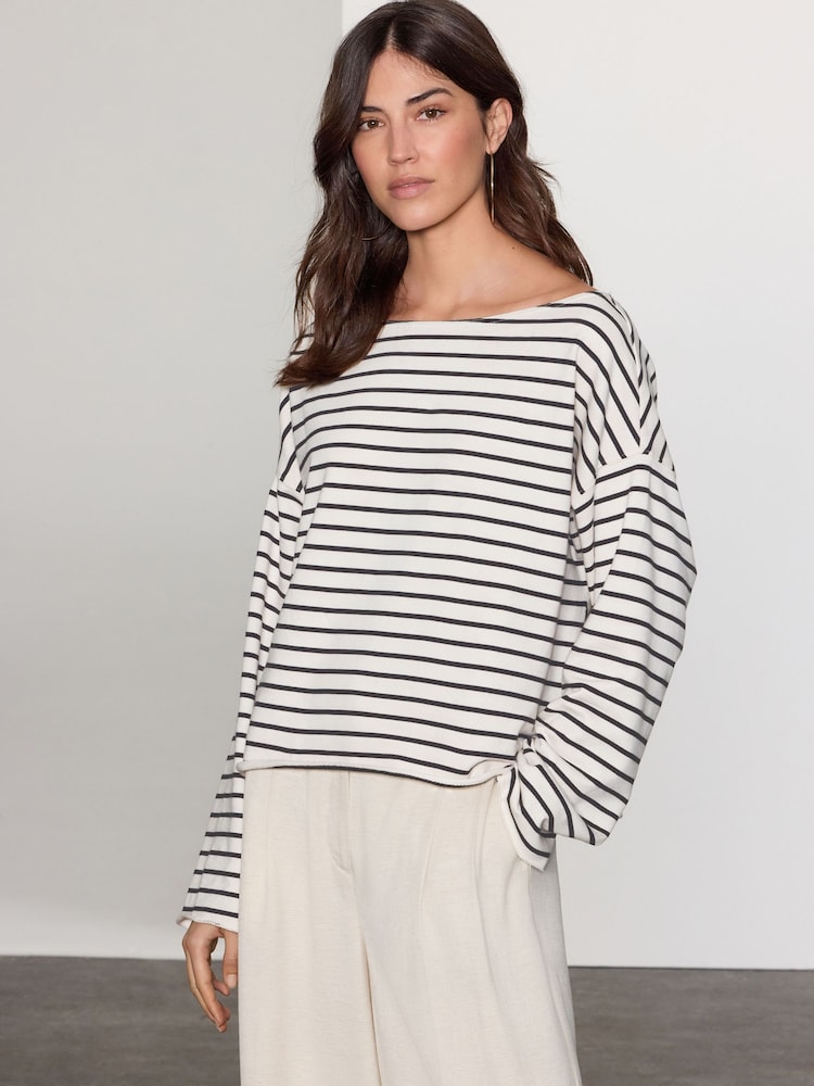 مخطط - Slouched Neck Shoulder Summer Sweat Top - صورة 2 من 9
