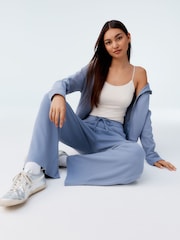 Blue Soft Touch Waffle Textured Wide Leg Trousers - Image 1 of 8