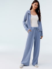 Blue Soft Touch Waffle Textured Wide Leg Trousers - Image 4 of 8