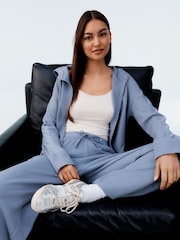 Blue Soft Touch Waffle Textured Wide Leg Trousers - Image 5 of 8