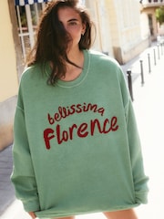 Green/Red Relaxed Fit Florence Painted Vintage Look Washed Summer City Graphic Crew Neck Sweatshirt - Image 2 of 9