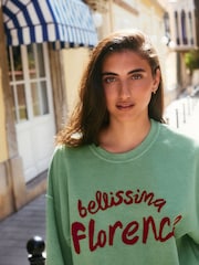Green/Red Relaxed Fit Florence Painted Vintage Look Washed Summer City Graphic Crew Neck Sweatshirt - Image 4 of 9