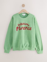 Green/Red Relaxed Fit Florence Painted Vintage Look Washed Summer City Graphic Crew Neck Sweatshirt - Image 6 of 9