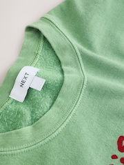 Green/Red Relaxed Fit Florence Painted Vintage Look Washed Summer City Graphic Crew Neck Sweatshirt - Image 7 of 9
