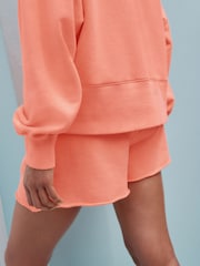 Fluro Orange Raw Hem Detail Washed 100% Cotton Jersey Shorts - Image 6 of 9