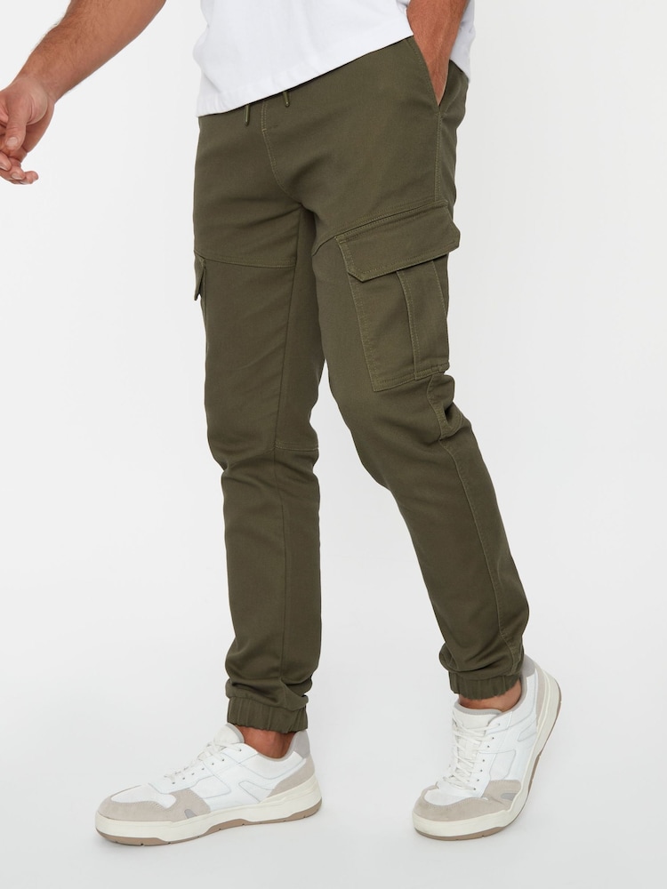 Threadbare khaki Green Cotton Blend Cuffed Cargo Pocket Trousers - Image 1 of 4 Threadbare khaki Green Cotton Blend Cuffed Cargo Pocket Trousers - Image 1 of 4