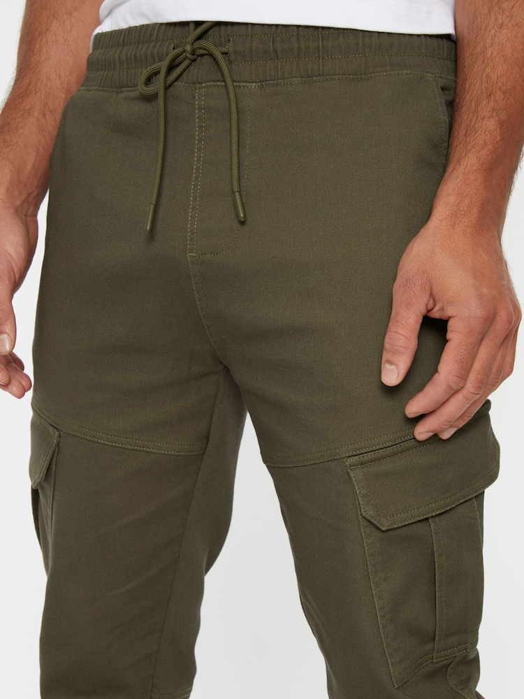 Threadbare khaki Green Cotton Blend Cuffed Cargo Pocket Trousers - Image 2 of 4 Threadbare khaki Green Cotton Blend Cuffed Cargo Pocket Trousers - Image 2 of 4
