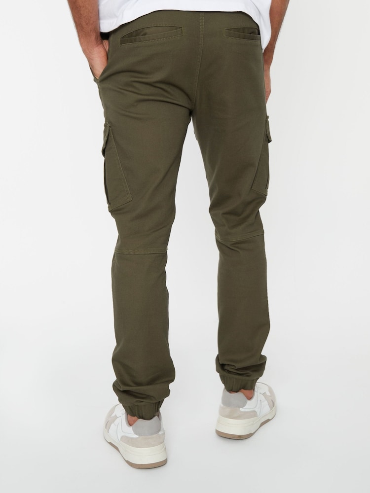 Колір хакі - Threadbare Бавовняні Blend карго-кишенькові штани з манжетами - Image 3 of 4