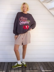 Burg/White Textured Striped Summer Beach Shorts - Image 2 of 7