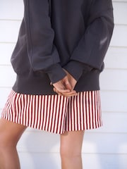 Burg/White Textured Striped Summer Beach Shorts - Image 3 of 7