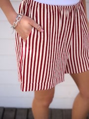Burg/White Textured Striped Summer Beach Shorts - Image 4 of 7