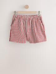 Burg/White Textured Striped Summer Beach Shorts - Image 5 of 7