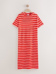 Red/Ecru Stripe Knitlook Short Sleeve Dress - Image 5 of 7