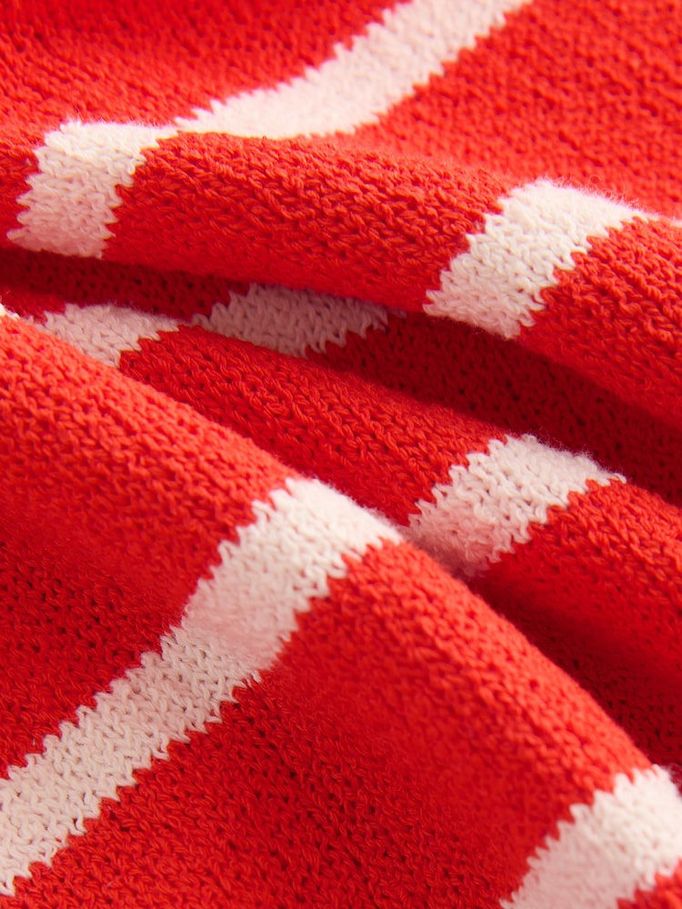 Red/Ecru Stripe Knitlook Short Sleeve Dress - Image 6 of 7