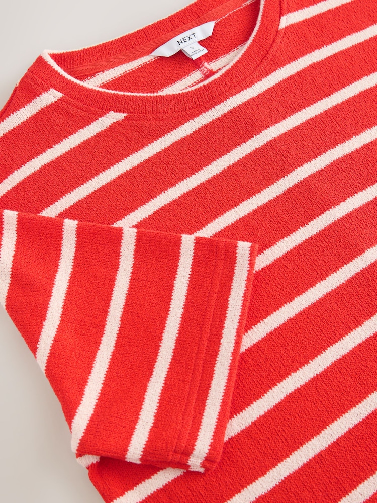 Red/Ecru Stripe Knitlook Short Sleeve Dress - Image 7 of 7 Red/Ecru Stripe Knitlook Short Sleeve Dress - Image 7 of 7