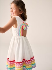 Little Bird by Jools Oliver White Rainbow Woven 100% Cotton Cut Out Dress - Image 2 of 6