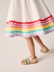 Little Bird by Jools Oliver White Rainbow Woven 100% Cotton Cut Out Dress - Image 4 of 6