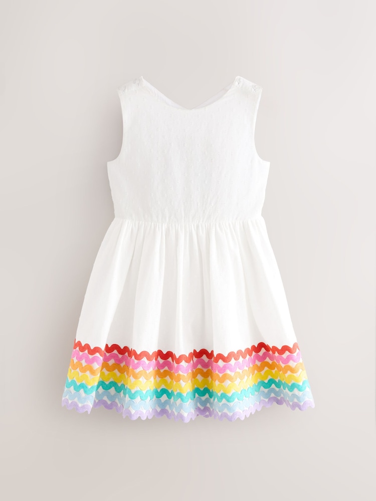 Little Bird by Jools Oliver White Rainbow Woven 100% Cotton Cut Out Dress - Image 6 of 6