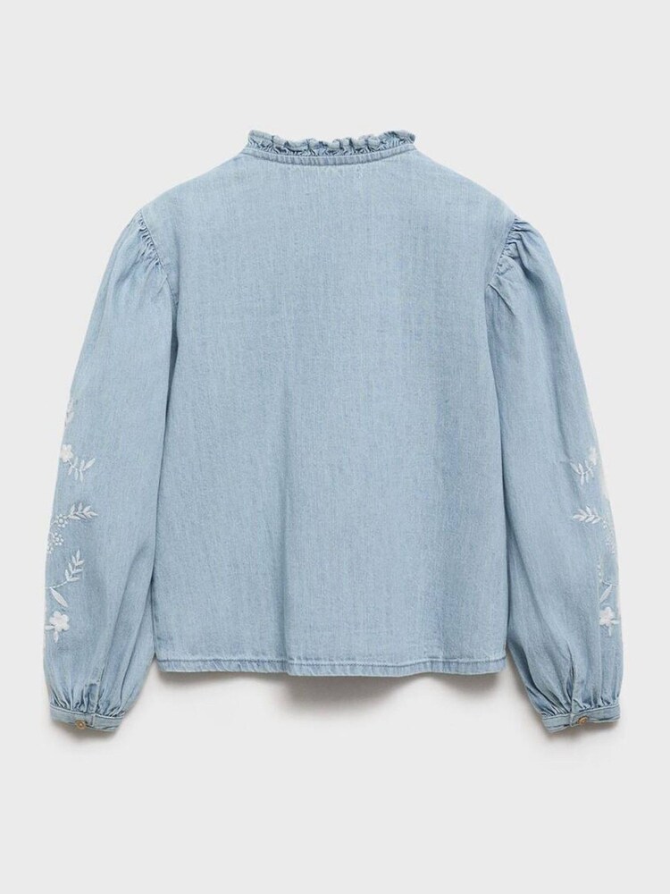 Mango Blue Embroidered Denim 100% Cotton Blouse - Image 2 of 3 Mango Blue Embroidered Denim 100% Cotton Blouse - Image 2 of 3