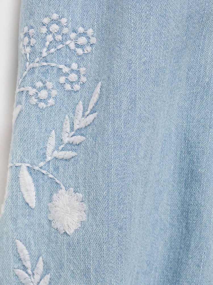 Mango Blue Embroidered Denim 100% Cotton Blouse - Image 3 of 3 Mango Blue Embroidered Denim 100% Cotton Blouse - Image 3 of 3