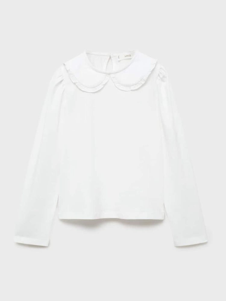 Mango Cream Babydoll Neck 100% Cotton T-Shirt - Image 1 of 6