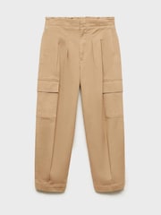 Mango Cream Pleated Cargo Trousers - Image 1 of 3