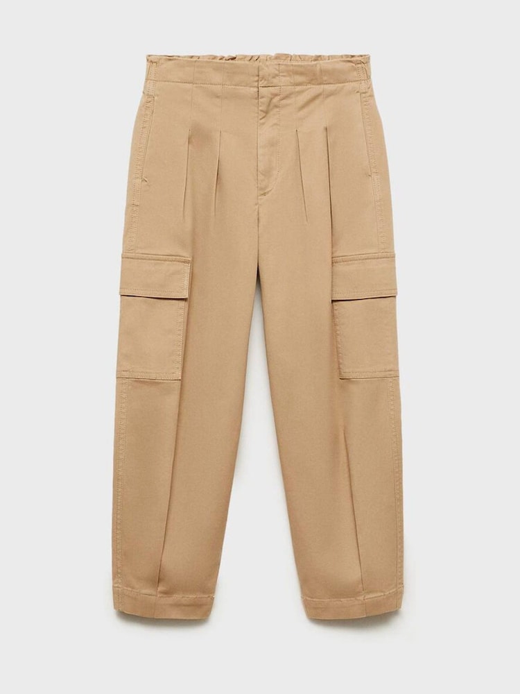 Mango Cream Pleated Cargo Trousers - Image 1 of 3