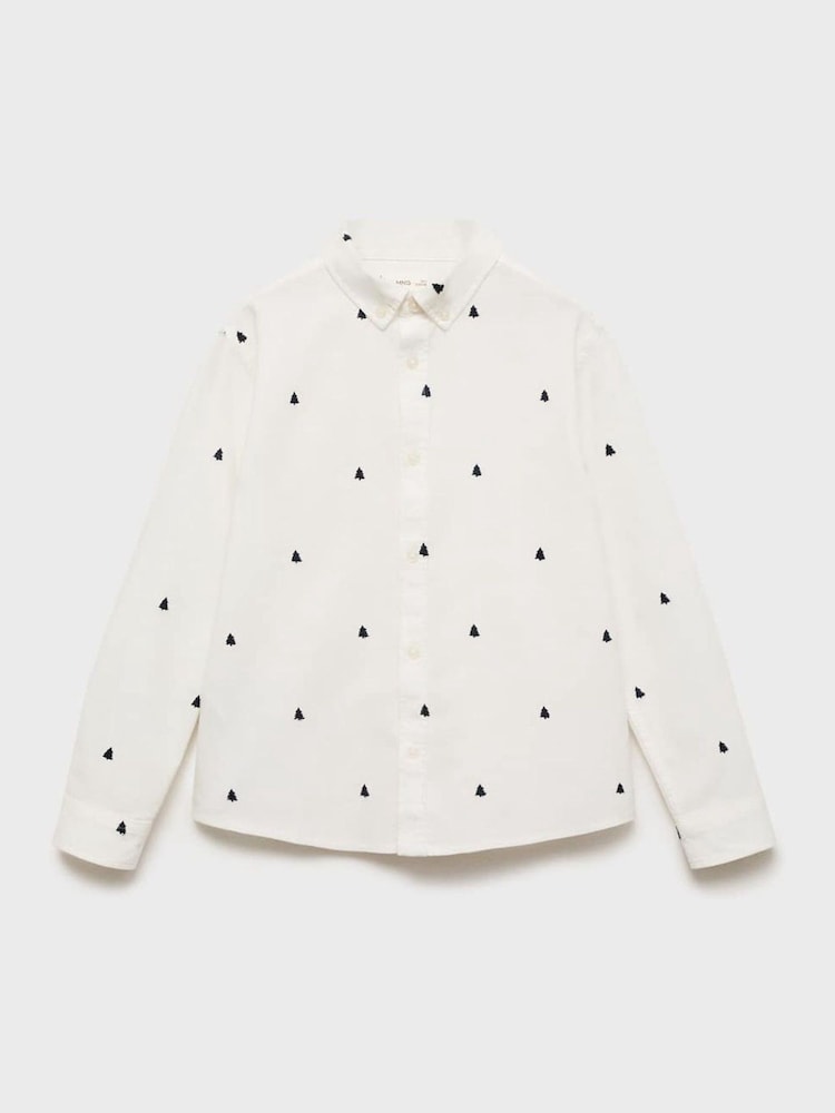 Mango Cream 100% Cotton Embroidered Detail Shirt - Image 1 of 3