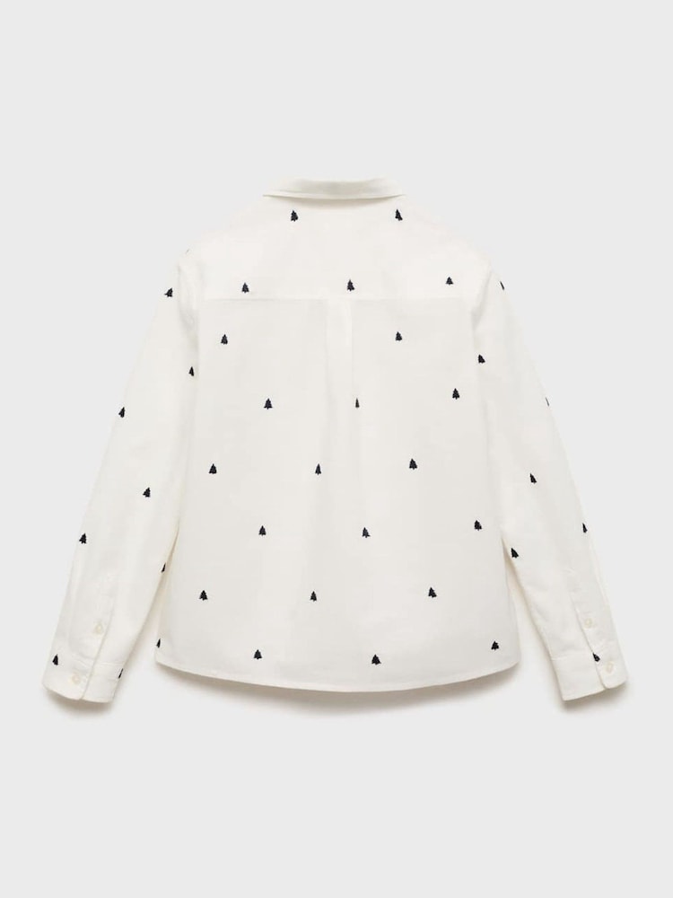 Mango Cream 100% Cotton Embroidered Detail Shirt - Image 2 of 3
