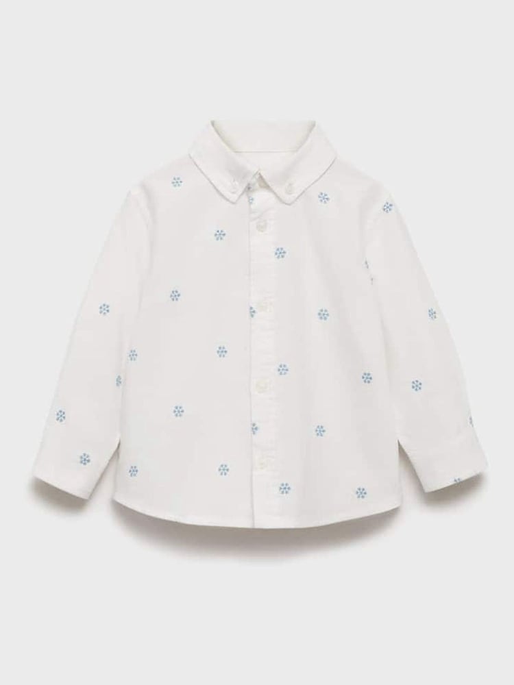 Mango Cream 100% Cotton Snoflake Embroided Shirt - Image 1 of 3 Mango Cream 100% Cotton Snoflake Embroided Shirt - Image 1 of 3