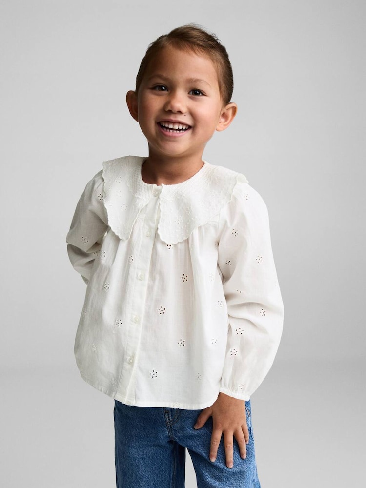 Mango White Embroidered Details 100% Cotton Blouse - Image 2 of 6