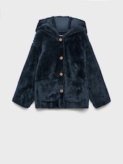 Mango Navy Girls Faux Fur Buttoned Coat - Image 3 of 5