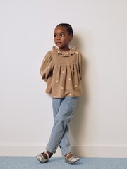 Mango Brown Embroidered 100% Cotton Blouse - Image 1 of 4
