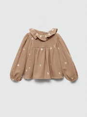 Mango Brown Embroidered 100% Cotton Blouse - Image 2 of 4