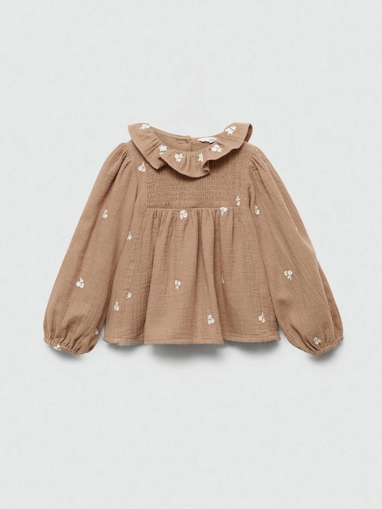 Mango Brown Embroidered 100% Cotton Blouse - Image 2 of 4
